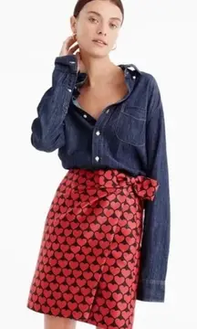 J. crew red black heart jacquard printed mini bow skirt size 12