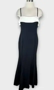 MARINA Black and Ivory Ruffled Long Formal Evening Dress Gown Size 10