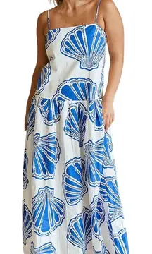 Ocean Breeze Seashells Linen Blend Sleeveless Sheath Vacation Maxi Dress Size M