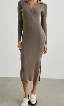 Rails Luciana Latte Brown Ribbed Knit Long Sleeve Collared Midi Dress Size M NWT