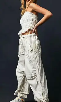 Free People Big Blooms Parachute Pants White  Cargo Slouchy Size Large MSRP $138