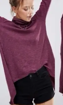 Free People Beach World Traveler Split Back Ribbed Pullover In Plum