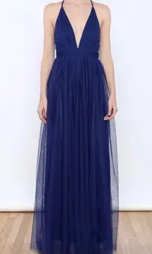 Luxxel Festive blue floor length gown formal dress lace Small