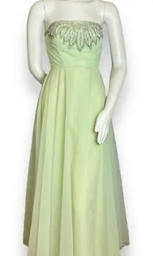 Vintage 50s Formal Dress‎ Prom Strapless Pale Green Elegant Hollywood Glamorous