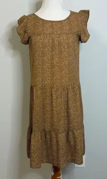 Ruffle Sleeve‎ Tiered Midi Long Short Sleeve Alredine Dress NWOT Casual Brown XS