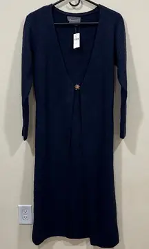 NWT Anthropologie navy long-sleeved, ribbed knit maxi long cardigan M/L wool