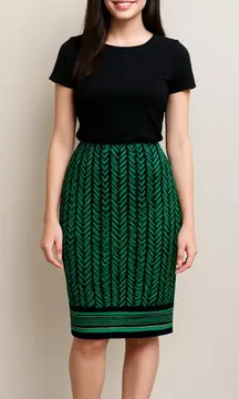 Vintage Green Geometric Patterned Modest Stretchy Skirt