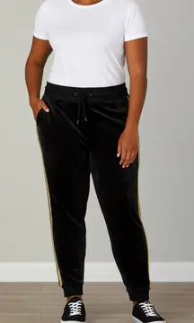 INC International Concepts Women’s Black Velour Jogger w/ Gold Stripe Size L NWT