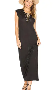 IRO Daisy Black Linen Lace Up Maxi Dress