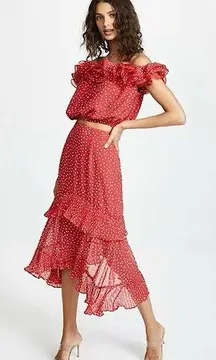 Keepsake  Moonshine Polka Dot Tiered Chiffon Midi Skirt