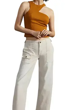 Wide Leg Cargo Pants Utility Pockets Neutral Trousers‎