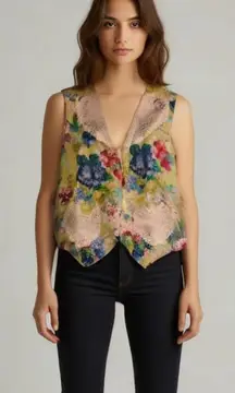 Vintage Floral Vest Lace Embellished Crochet Heart Yellow