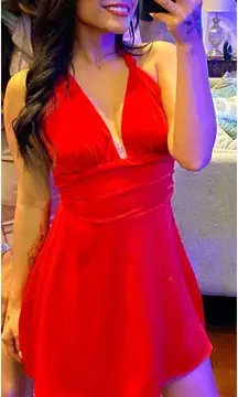 Flowy Deep V Halter Neck Backless Dress