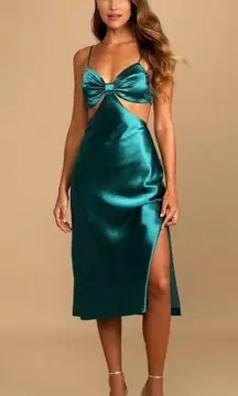 Lulus  Need My Love Teal Blue Satin Cutout Midi Dress