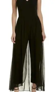 Roz&Ali Black Sleeveless Chiffon‎ Overlap Wide Leg Jumpsuit V Neck sz 6 Wedding