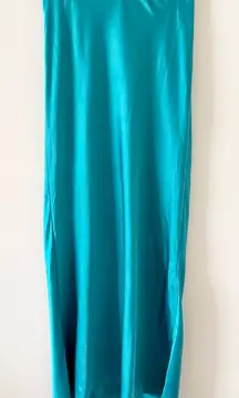 Vineyard Vines Pull On Slip Maxi Skirt in Turquoise Satin Size XS