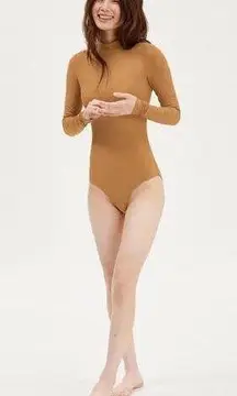 Girlfriend Collective Fawn Vivien Mock Neck Long Sleeve Thong Bodysuit Sz Medium