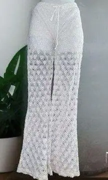 Miken Swim Ivory White Crochet Lace Sweatpants Beach Vacation Pants Womens Small