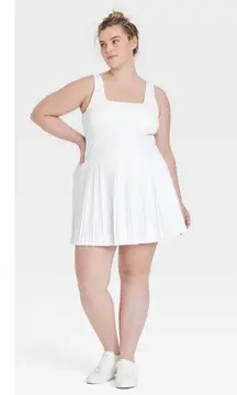 All in Motion White Tennis Dress Athletic Pleated Skirt Square Neck Activewear