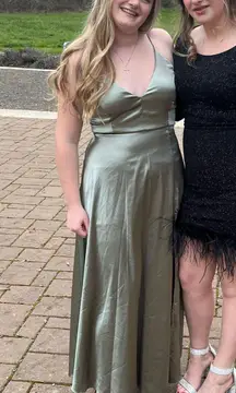 Green Satin Prom / Bridesmaid Dress