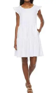 Chetta B Babydoll White Dress Flutter Sleeve