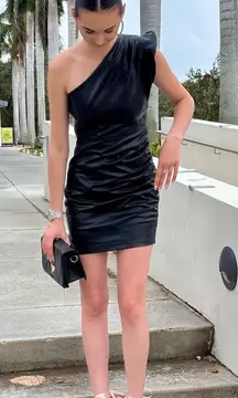 0072. $90 Express Leather One Shoulder Mini Dress