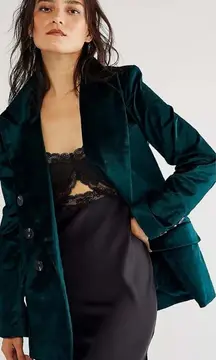 Free People NWT Jade Green Velvet Ashby Double Breasted Oversized Blazer Small