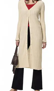 Uniqlo GU Loop Boucle Yarn Smei-Sheer Long Cardigan Beige NWT