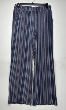 Christopher & Banks Women’s Pants Size Large Blue Multicolor Striped Wide Leg