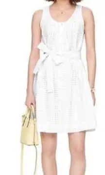 Broome Street Dot Eyelet Tie Front Dress in Fresh White Small