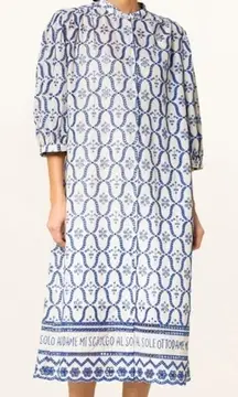 Ottod'Ame white and blue embroidered button-up lace midi dress sz 6