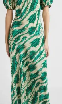 NEW Ulla Johnson Ines Puff Sleeve Silk Maxi green Dress sz 2
