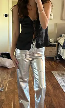 Express Silver Metallic Leather Pants