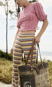 Zara Striped Ribbed Knit Pull On Flare Pants‎