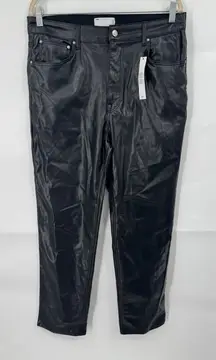 ASOS Faux Vegan Leather Straight Leg Pant Women 32 Black Grunge Preppy Western