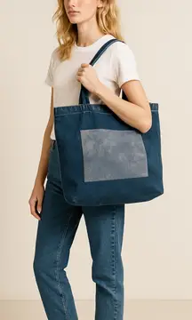 Vintage Denim Tote Bag | Minimalist Blue Jean Shopper | 90s Casual Carryall Tote