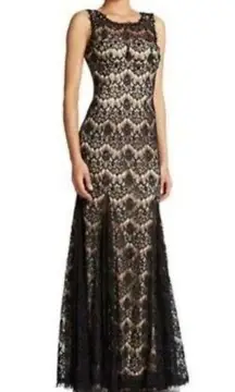 Betsy & Adam Lace Gown Size 4 Black Beaded Formal Event Special Occasion Party