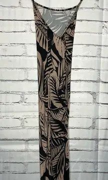 Papermoon Black Tan Leaf Print Maxi Dress Sheath Pencil SZ S Asymmetrical