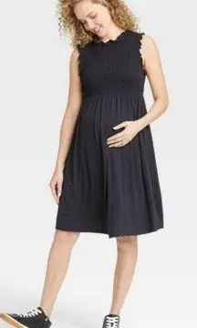 The Nines by Hatch Black Smocked Maternity Dress in Size XS