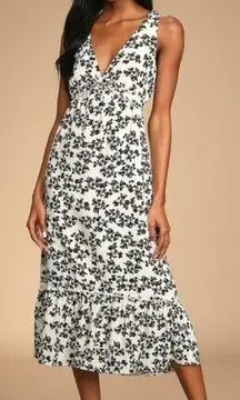 LULUS, New, Style That Blooms White Floral Print Tiered Midi Dress, Large