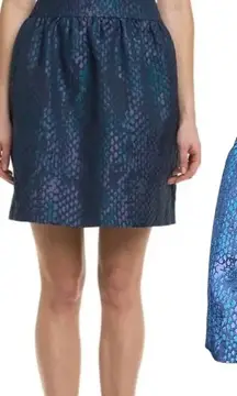 L.K. Bennett Aminta Jacquard Animal Print Mini Skirt‎ Emerald Blue Size US 6