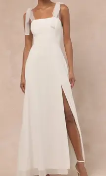 Lulus Radiant Romance White Tie-Strap Maxi Wedding Dress Size Small