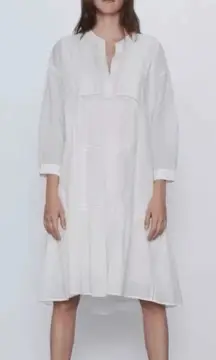 Zara midi Dress voluminous embroidered Boho babydoll oversized women sz M cotton