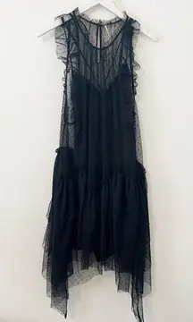 Free People  MIA Mesh Dropped Waist Tiered Maxi Top WITH Slip Dress Large L