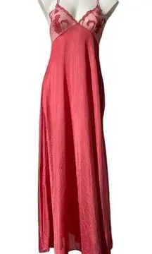 Lily Of France Vintage Womens Nightgown Slip Dress Lace Maxi Chemise coral Small