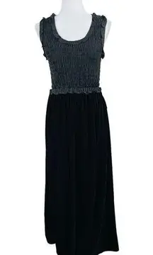 Max Studio Black Smocked Georgette Velvet Sleeveless Maxi Dress Size Large NWT