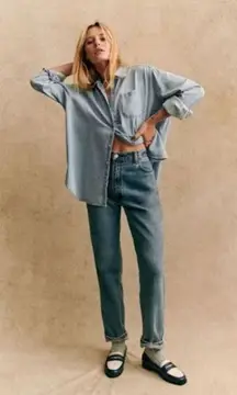 Sezane Max Shirt Very Light Denim Pearl Snap Button Sz 36 / S