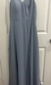 Azazie Dusty Blue Dress Bridesmaid floor length spaghetti straps A2