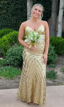 Dillard's Gold Sequence Prom Dress