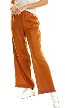 NWT Three Dots Women's Brown Wide Leg 100% Linen Pant In Color Leather Brown